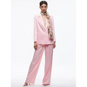 Alice + Olivia DENNY BOYFRIEND BLAZER POMPEY Pant Suit Petal Pink Satin Set 6